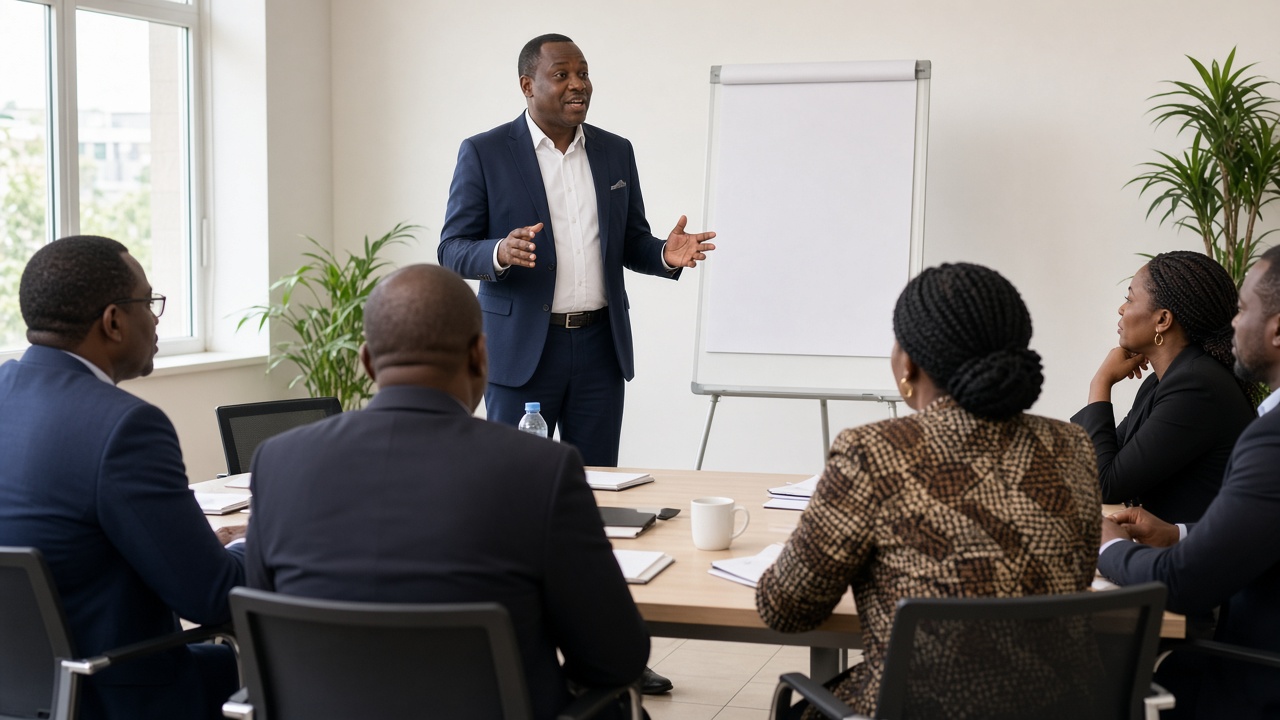 Partners reviewing documents together around a conference table